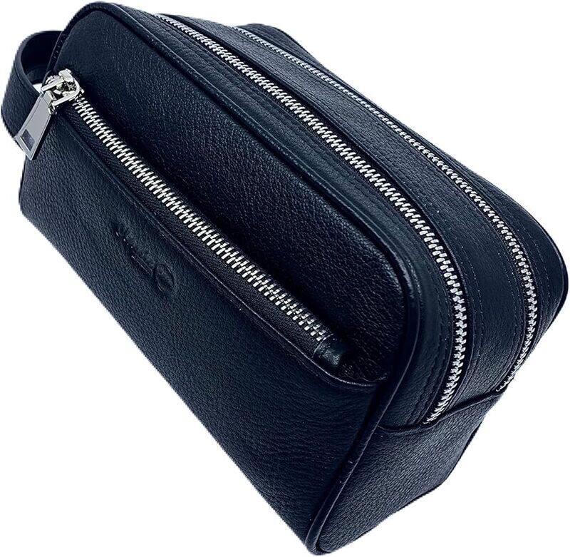 Classic Milano Men's Genuine Leather Clutch Bag Travel Toiletry Bag Cosmetics Pouch Clutch Hand Bag for Unisex