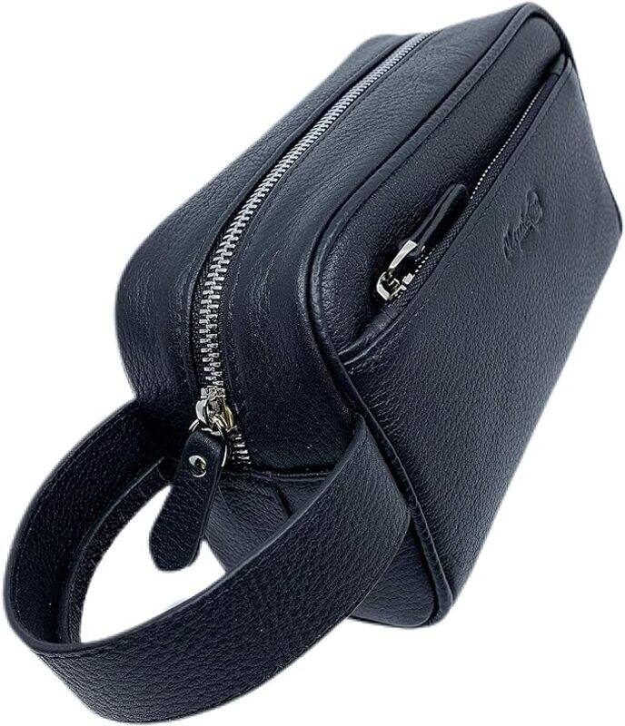 Classic Milano Men's Genuine Leather Clutch Bag Travel Toiletry Bag Cosmetics Pouch Clutch Hand Bag for Unisex