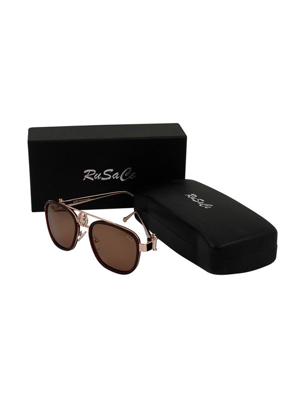Rusace Full-Rim Square Gold Sunglasses for Unisex, 56 Brown Lens, Rus2005-C03