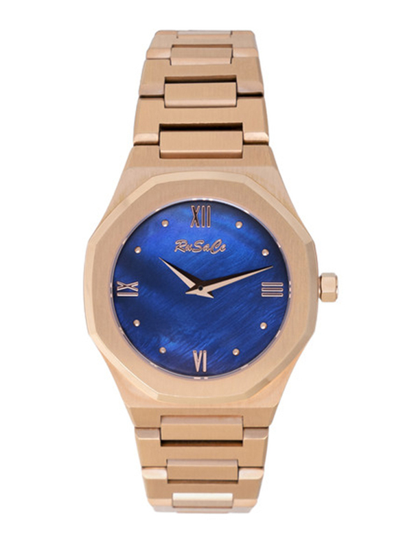 Rusace Analog Watch for Women with Stainless Steel Band, RSC-L70469-RMBL, Rose Gold-Blue