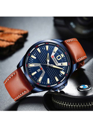 Curren Analog Watch Unisex with Leather Band, J4364BL, Brown-Dark Blue