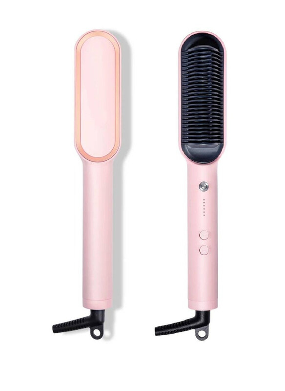 

Gennext Electric Hair Straightener Brush with Ceramic Styling Comb, Pink