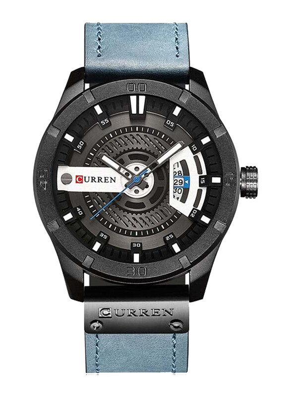 

Curren Analog Watch for Men with Leather Band, M-8301-3, Blue-Black