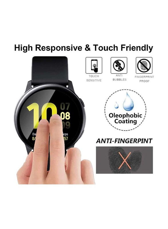 5D Full Curved Tempered Glass Screen Protector for Samsung Watch Active 2 44mm, Clear/Black