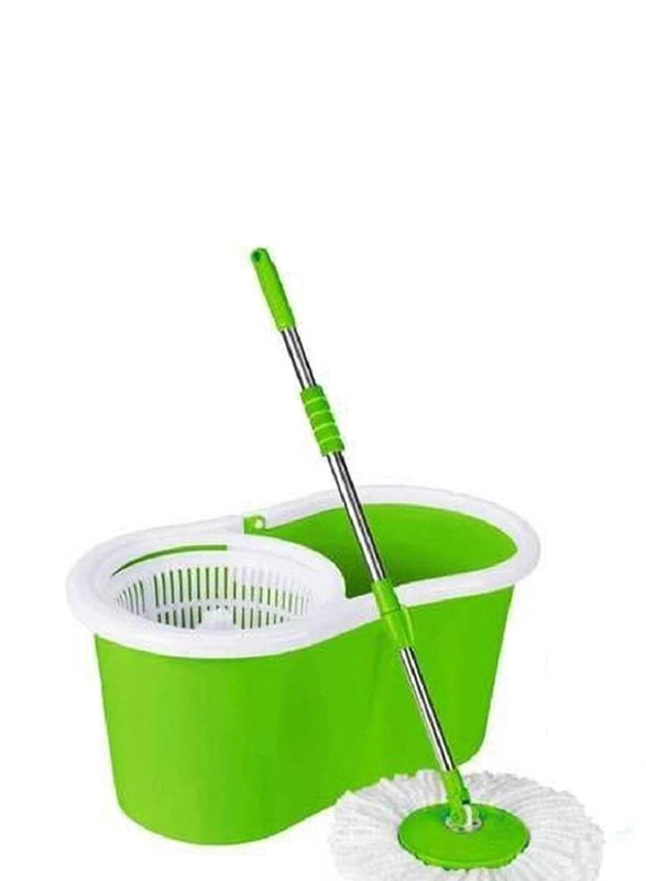 Spin Mop Bucket System 360 Spin Mop & Bucket Floor Cleaning Mop Bucket with 2 Microfiber Replacement Head Refills, Green/White