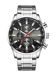 Curren Analog Watch for Men with Stainless Steel Band, Water Resistant and Chronograph, J4516S-B-KM, Silver/Black-Grey