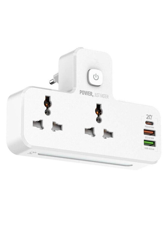 

Xiuwoo Double Plug Adaptor with Touch Control Nightlight 2 Way Plugs Extension Multi Sockets Wall Charger Adapter with 1 USB-C & 2 USB Slots PD & QC3.