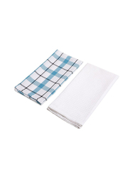 Dream Decor 2-Piece Kitchen Towel, White/Blue