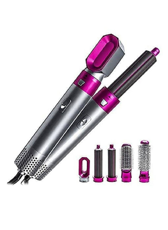 

Xiuwoo 5 in 1 Hot Air Styler Curler Brush Negative Ionic Hair Straightener Hot Air Styler Hair Brush Curl & Styler Hair Dryer Comb, Grey/Pink