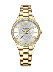 Curren Analog Watch for Women with Stainless Steel Band, Water Resistant, 9084, Gold-Silver