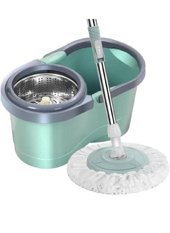 

Arabest 360 Spin Steel Bowl Bucket Mop Set Floor Spin Mop & Bucket with Super Absorbent Reusable Mop Heads, Green/Grey