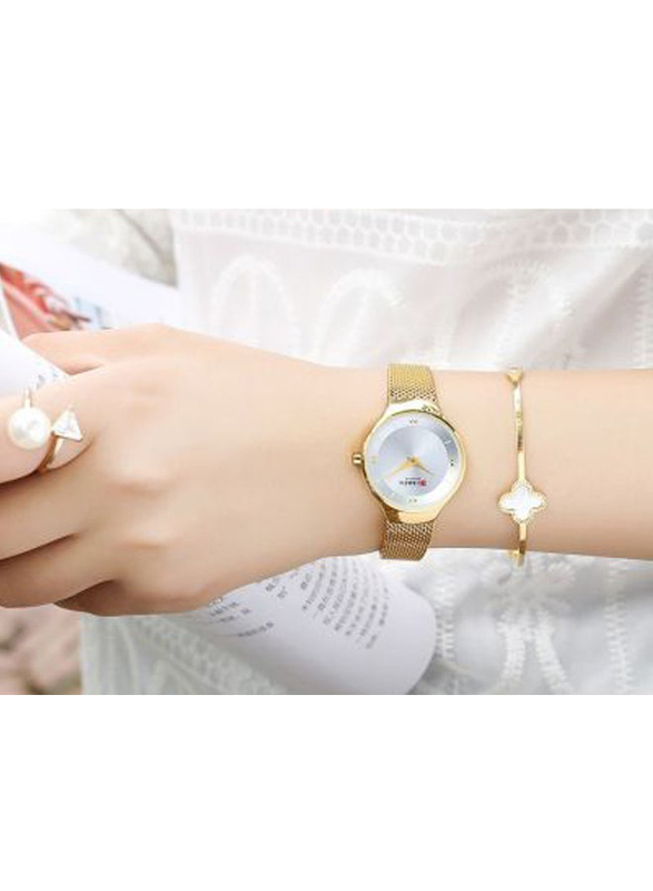 Curren Analog Watch for Women with Stainless Steel Band, Water Resistant, 9028, Gold-Silver