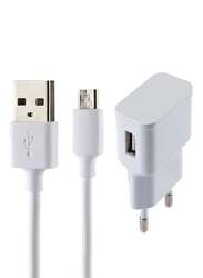 USB Charging Adapter With Micro USB Cable - EU Plug White