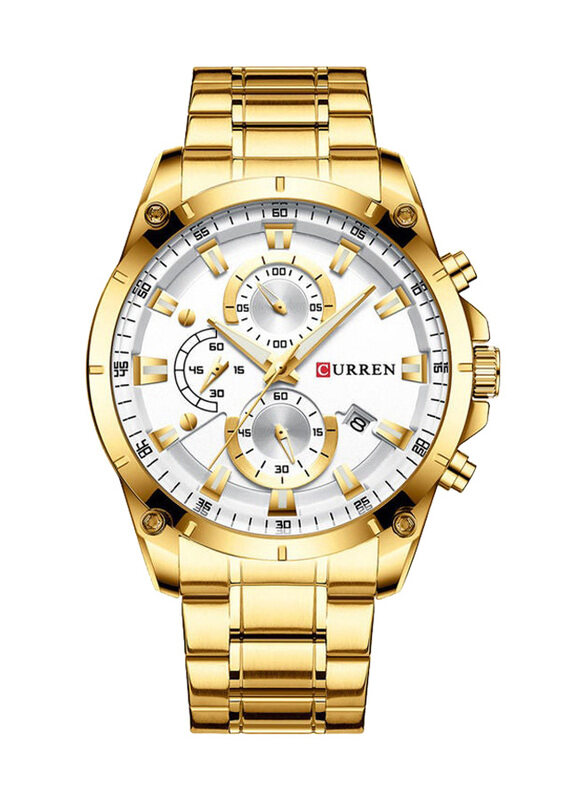 

Curren 38mm Stylish Analog Wrist Watch for Men with Stainless Steel Band, Water Resistant, J4064GW-KM, Gold-White