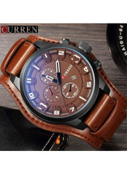 Curren Analog Watch for Men with Leather Band, Water Resistant & Chronograph, 8225, Black/Brown