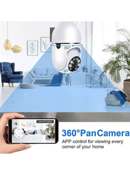 360 Degree 2.4GHz & 5G WiFi 1080p Light Bulb Wireless Outdoor Security Camera, White