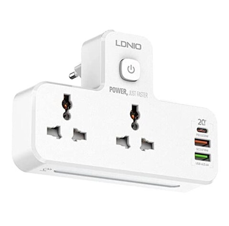 Ldnio SC2311 20W 3-Port USB Charger Extension Power Strip, White