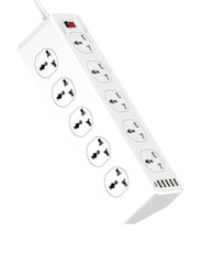Jbq 2500W 10 Sockets with 5 USB Ports & 1 Type-C PD Port Desktop Extension Home Charger, with 2M UK Power Cord, White