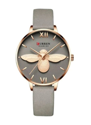 Curren Analog Watch for Women with Leather Band, Water Resistant, Cor179, Grey-Gold/Grey
