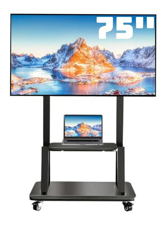 

Generic Height Adjustable Shelf Rolling Floor Mobile TV Cart Stand With Wheels for 32-75 Inch LCD LED Flat Panel Curved Screen Max VESA 600x400mm, Black