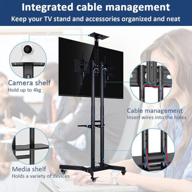 HYX Mobile Floor TV Rolling Stand Cart Trolley for 32 to 70 Inch LCD LED Tilt Flat Curved Screen, Black