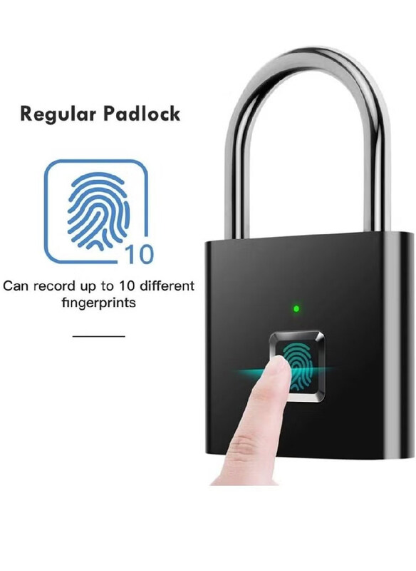 

Generic Smart Digital Alarm Smart Biometric Fingerprint Padlock, Black