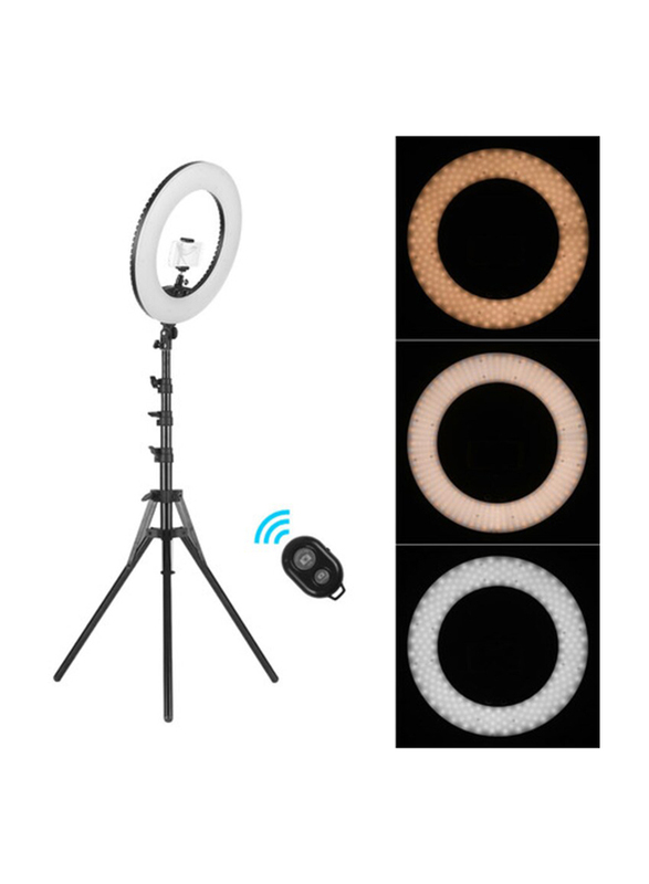 18 Inch Dimmable SMD LED Ring Light Kit 48W Stepless Brightness Adjustment Lighting Ring light with Tripod Stand, Black