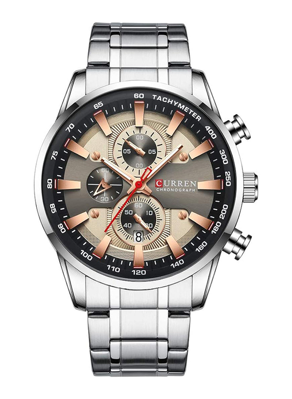 Curren Analog Watch for Men with Stainless Steel Band, Water Resistant and Chronograph, J4223S-GY-KM, Multicolour-Silver