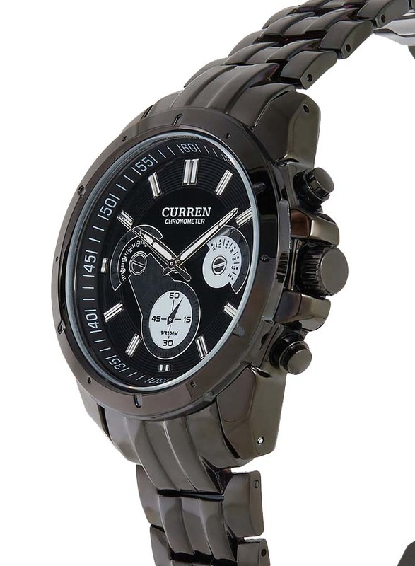 Curren Analog Watch for Men with Stainless Steel Band, Chronograph, Black