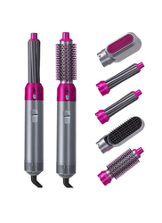 5-in-1 Hair Dryer Hot Air Brush Styler Negative Iron Hair Straightener Volumizer Hair Curler, Grey/Pink