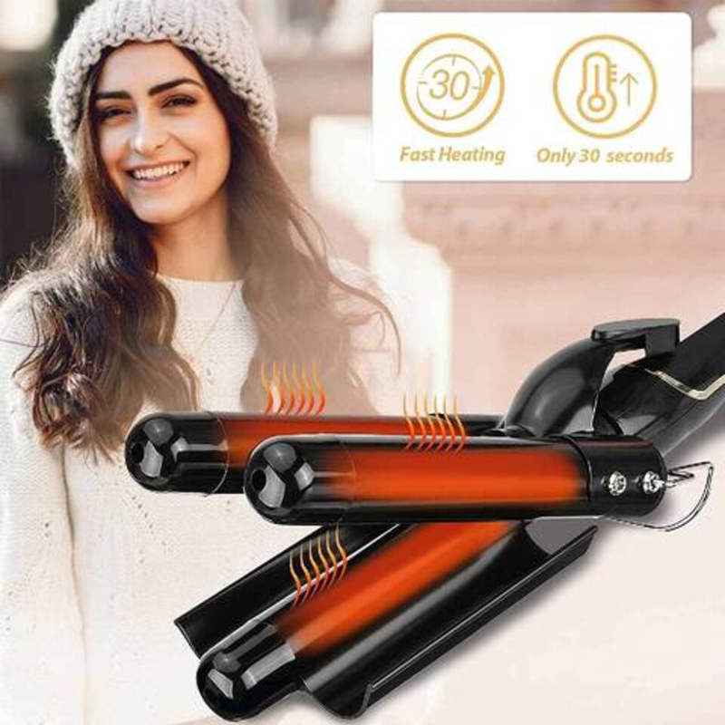 Arabest Electric Ceramic 3 Barrel Big Wave Professional Hair Curling Iron Styling Tools, Black