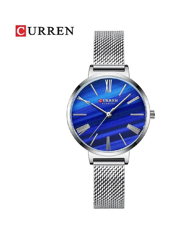 Curren Analog Watch for Women with Stainless Steel Band, Water Resistant, Silver-Blue