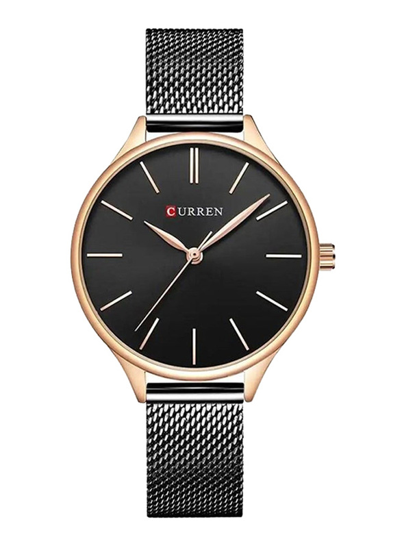 Curren Simple Luxury Branded Quartz Watch for Women with Stainless Steel Band, Water Resistant, Black-Black