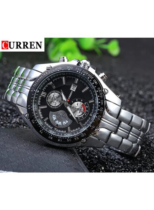 Curren Analog Watch for Men with Stainless Steel Band, Chronograph, 13, Silver/Black