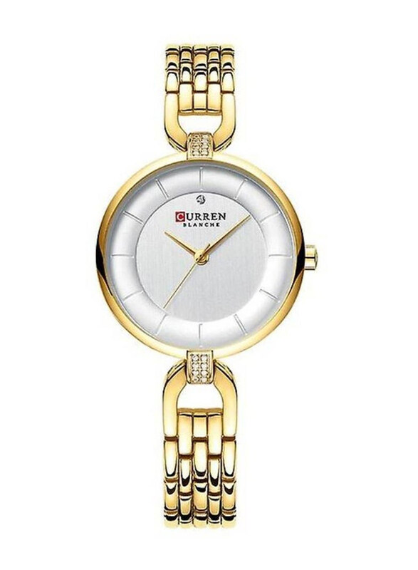 

Curren Luxury Analog Watch for Women with Stainless Steel Band, Water Resistant, Gold-White