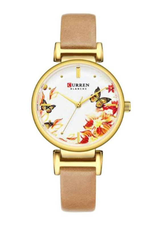 

Curren Analog Watch for Women with Leather Band, 9053, Beige-Multicolour