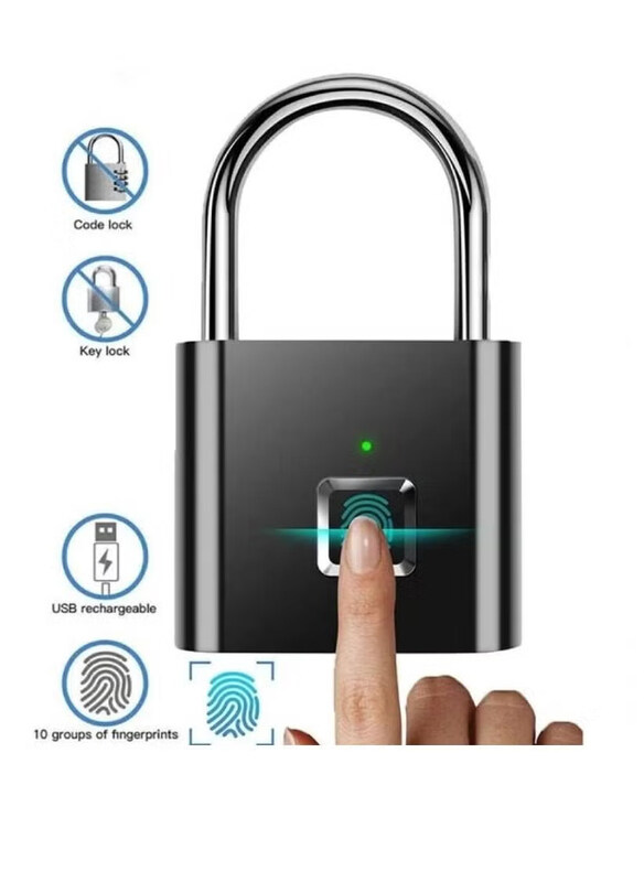 

Generic Smart Digital Alarm Smart Biometric Fingerprint Padlock, Black