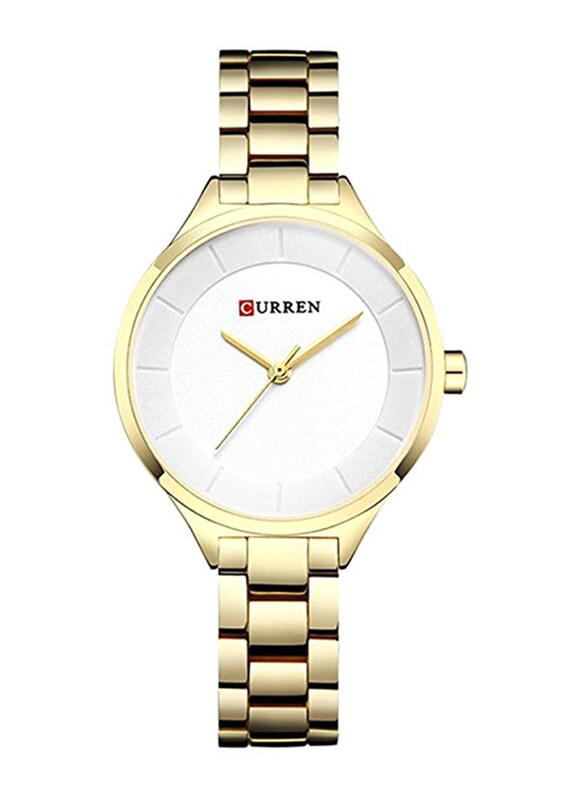 

Curren Analog Watch for Women with Stainless Steel Band, Water Resistant, WT-CU-9015-GO2#D2, White-Gold