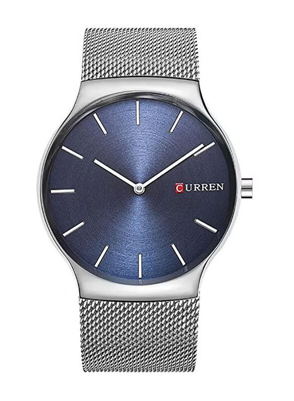 

Curren Analog Wrist Watch for Men with Metal Band, Water Resistant, 2724645858274, Silver-Blue