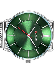Curren Analog Watch for Men with Stainless Steel Band, Water Resistant, 8303-7, Silver-Green