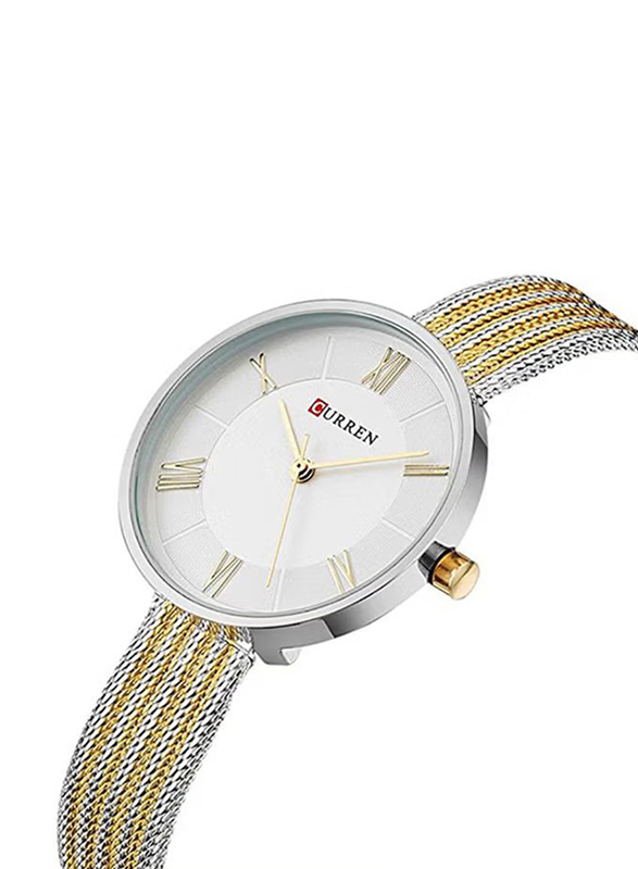 Curren Analog Watch for Women with Stainless Steel Band, Water Resistant, 9020-GO1#D2, Silver/gold-White