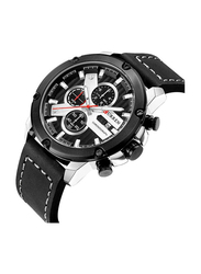 Curren Analog Watch for Men with Leather Band, Water Resistant and Chronograph, 8308, Black-White/Black