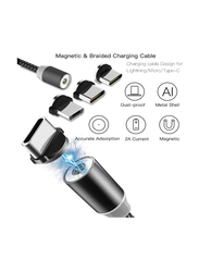 3-in-1 Magnetic Charging Cable, USB-C/Micro-USB/Lightning Male to USB Type A Male Cable, Black