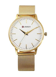 Curren Analog Watch for Women with Stainless Steel Band, Water Resistant, 9024A, Gold-White