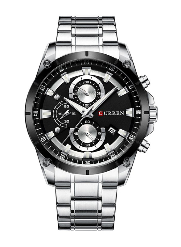 

Curren Analog Watch for Men with Stainless Steel Band, Chronograph, J4064WB, Silver-Black