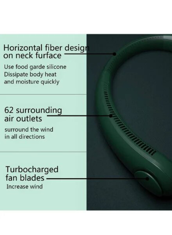 360° Cooling USB Rechargeable Headphone Design Portable Hands Free Bladeless Neck Fan with 3 Wind Speed, Green