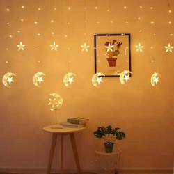 Ramadan Star & Moon Decoration Lights with 8 Sequence Modes, 220W, 3.5 Meter, Warm White