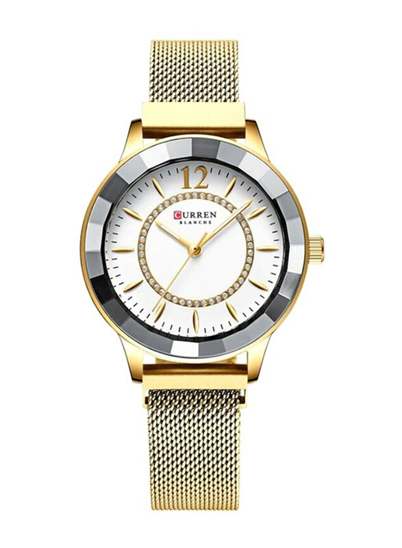 

Curren Analog Watch for Women with Stainless Steel Band, Water Resistant, J4065GW-KM, Gold-White