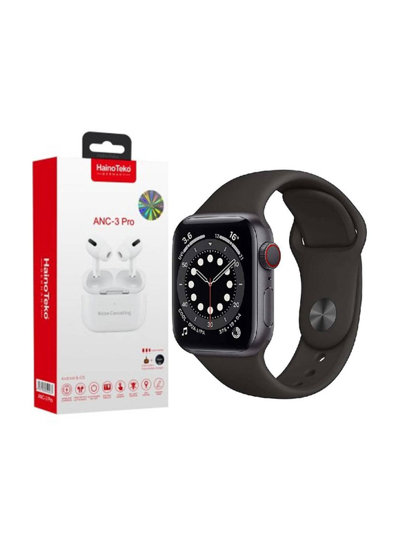 Haino Teko Germany 2-in-1 ANC-3 Pro Wireless In-Ear Bluetooth Earbuds with HW-22 Smartwatch, White/Black