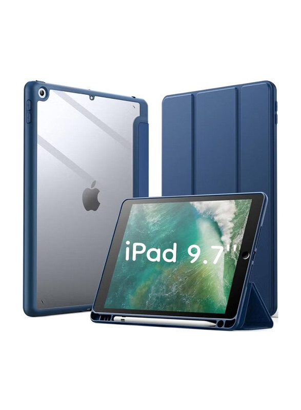 

Hyx 9.7 inch Apple iPad (5th/6th Gen) (2017/2018) Auto Wake/Sleep Back Shell Slim Stand Shockproof Tablet Case Cover with Pencil Holder, Blue